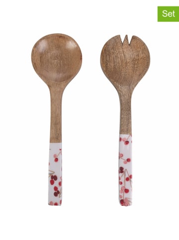 Villa d´Este 2tlg. Salatbesteck-Set in Braun/ Weiß - (L)33,5 cm