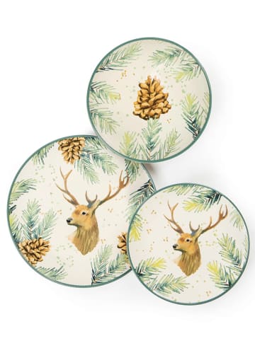 Trendy Kitchen by EXCÉLSA 12-delig tafelservies "Nordic Deer" crème/groen