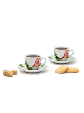 Trendy Kitchen by EXCÉLSA 6er-Set: Kaffeetassen "Gnomo Friends" in Weiß/ Grün - 90 ml