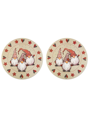 Trendy Kitchen by EXCÉLSA 2er-Set: Tischsets "Gnome" in Beige/ Rot - Ø 38 cm
