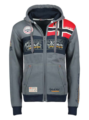 Geographical Norway Sweatjacke in Grau/ Rot/ Dunkelblau