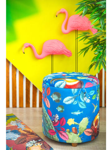 EXCELSA Hocker "Rhapsody" w kolorze niebieskim ze wzorem - wys. 43 x Ø 38 cm