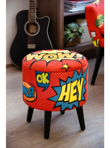 EXCELSA Hocker "Pop Living" w kolorze czerwonym ze wzorem - wys. 45 x Ø 37 cm
