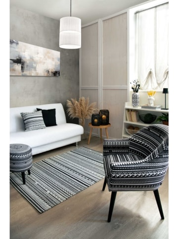 EXCELSA Hocker "Etnico" w kolorze czarno-białym - wys. 45 x Ø 37 cm