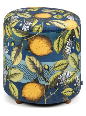 EXCELSA Aufbewahrungshocker "Boboli" in Dunkelblau/ Gelb - (H)43 x Ø 38 cm