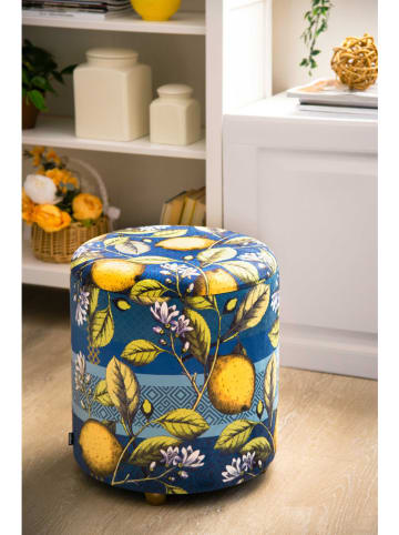 EXCELSA Aufbewahrungshocker "Boboli" in Dunkelblau/ Gelb - (H)43 x Ø 38 cm