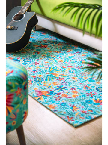 EXCELSA Indoorloper "Mexican Flowers" lichtblauw/meerkleurig - (L)165 x (B)110 cm