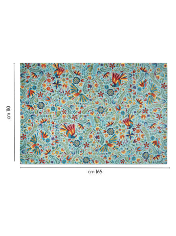 EXCELSA Chodnik "Mexican Flowers" w kolorze błękitnym ze wzorem - 165 x 110 cm