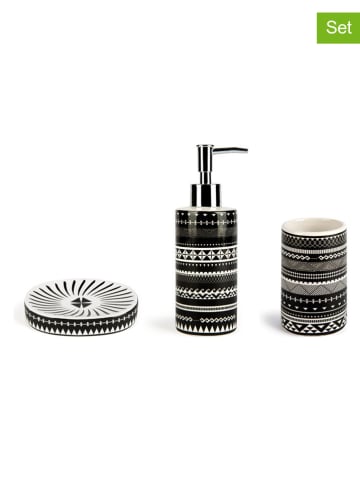 EXCELSA 3-delige badkamerset "Etnico" zwart/wit