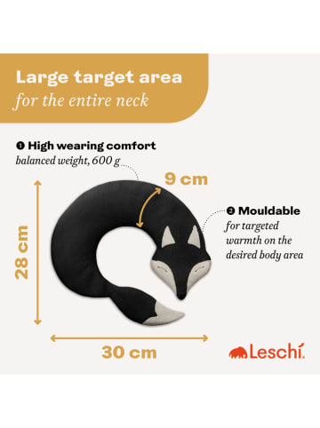 Leschi Bio-Körnerkissen "Fuchs Noah" in Schwarz - (L)50 x (B)4 x (H)10 cm