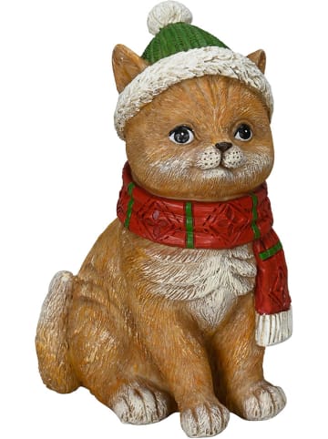 POSIWIO Decofiguur "Winterkat" lichtbruin - (B)10 x (H)17,5 x (D)11 cm