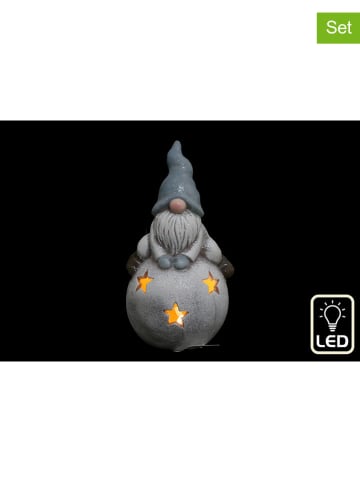 SiL Interiors 2-delige set: decoratieve ledlampen "Santa" grijs - (H)18 x Ø 9 cm