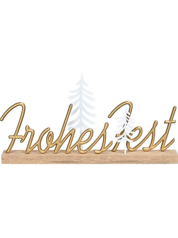 POSIWIO Dekoracja "Frohes Fest" w kolorze złoto-jasnobrązowym - 28,5 x 14 cm