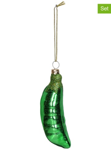 Kersten 2-delige set: kerstballen ''Bean'' groen - (H)11,6 cm