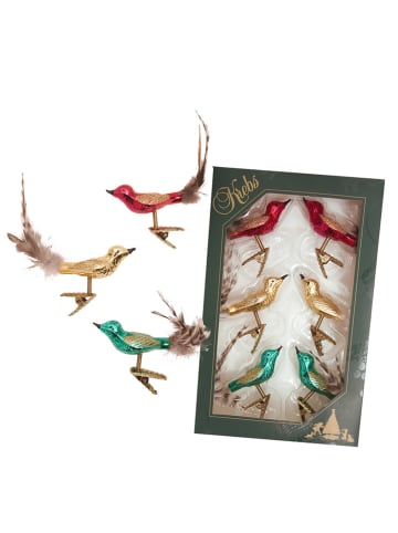 Krebs Glas Lauscha Christbaumornamente "Minivogel" in Bunt - 6 Stück - (H)6 cm