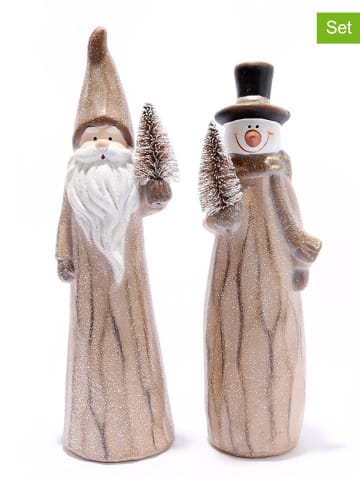 SiL Interiors 2er-Set: Dekofiguren ''Santa/ Snowman'' in Hellbraun - (B)9,5 x (H)33 x (T)9 cm