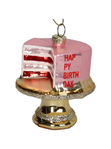 Kersten Kerstboomversiering "Happy Birthday" lichtroze - (H)7,6 cm