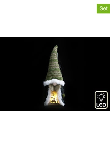 SiL Interiors 2-delige set: decoratieve lampen "Santa" groen/grijs - (H)37 cm