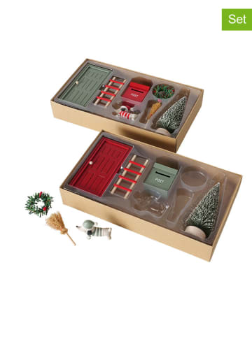 Boltze 2-delige set: decoratieve objecten "Barney" rood/groen - (B)6 x (H)13 cm