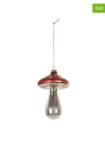 Clayre & Eef 2er-Set: Weihnachtsanhänger in Rot/ Silber - (H)13 x Ø 9 cm