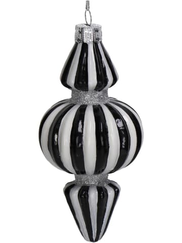 Kersten 2-delige set: kerstballen "Stripe" zwart/wit - (H)15 cm