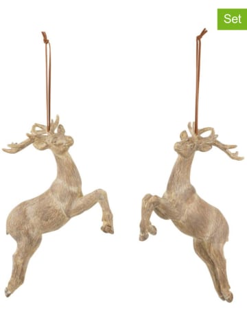 J Line 2-delige set: decoratieve hangers "Rendier" beige - (B)18 x (H)16 x (D)8 cm