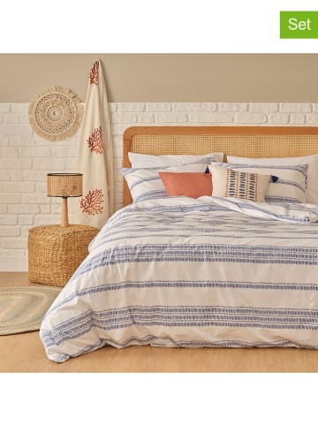 BELLA MAISON 3tlg. Satin-Bettwäscheset "Marine" in Weiß/ Blau