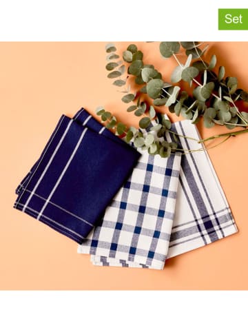 BELLA MAISON 3-delige set: theedoeken "Liberty" wit/donkerblauw - (L)65 x (B)45 cm