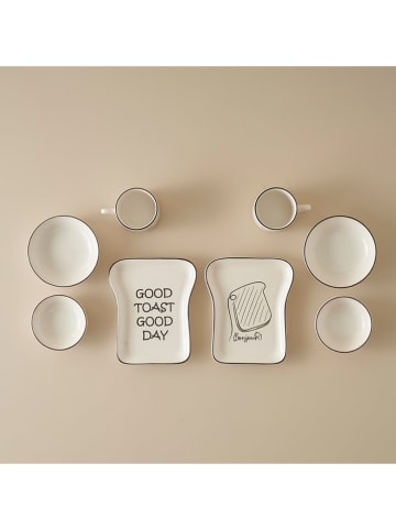 BELLA MAISON 8-delig ontbijtservies "Toast" wit/zwart