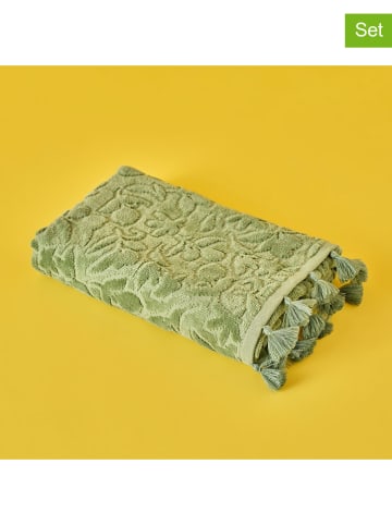 BELLA MAISON 2-delige set: gastendoeken "Jolia" groen - (L)30 x (B)30 cm