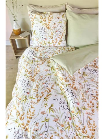 Beddinghouse Komplet pościeli satynowej "Karlee" w kolorze biało-pomarańczowo-zielonym