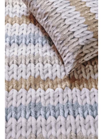 Beddinghouse Renforcé-Bettwäsche-Set "Warm Stripes" in Beige/ Hellbraun/ Hellblau