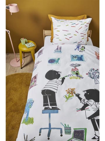 FIEP Renforcé-Bettwäsche-Set "Tekenen" in Weiß/ Bunt