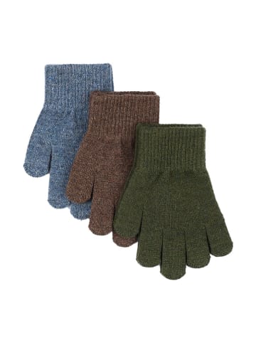 mikk-line 3-delige set: handschoenen lichtbruin/blauw/groen