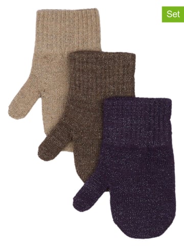 mikk-line 3er-Set: Fäustlinge in Beige/ Braun/ Dunkelblau