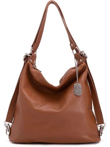 Anna Morellini Leder-Schultertasche "Ylenia" in Cognac - (B)39 x (H)30 x (T)16 cm