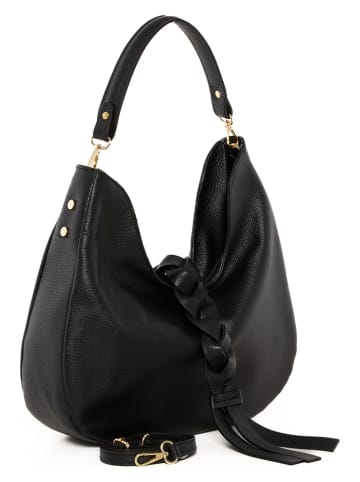 Anna Morellini Leder-Schultertasche in Schwarz - (B)36 x (H)23 x (T)12 cm