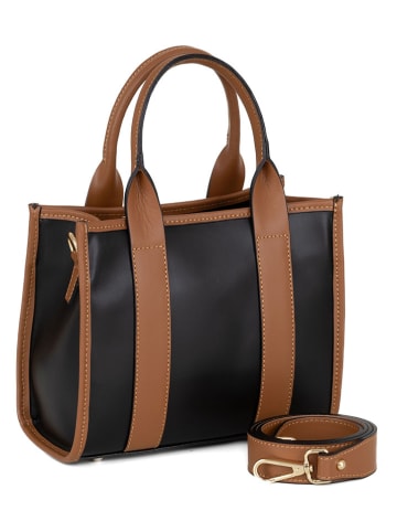 Anna Morellini Leren handtas zwart/cognackleurig - (B)28 x (H)23 x (D)12 cm