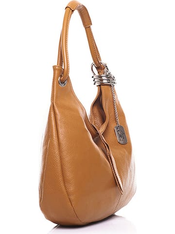 Anna Morellini Leder-Schultertasche "Alba" in Hellbraun - (B)38 x (H)34 x (T)10 cm