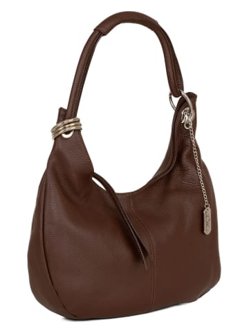 Anna Morellini Leder-Schultertasche "Alba" in Braun - (B)38 x (H)34 x (T)10 cm