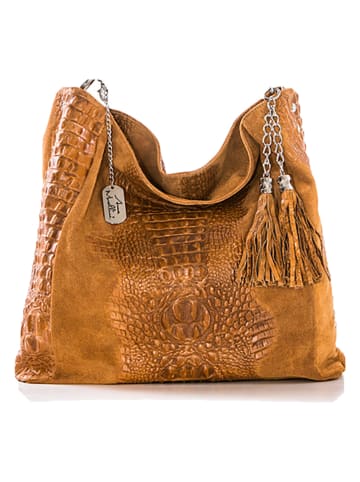Anna Morellini Leren schoudertas "Alessandra" camel - (B)38 x (H)36 x (D)14 cm