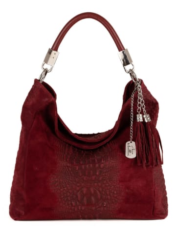 Anna Morellini Leder-Schultertasche "Alessandra" in Bordeaux - (B)38 x (H)36 x (T)14 cm