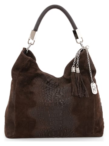 Anna Morellini Leren schoudertas donkerbruin - (B)38 x (H)36 x (D)14 cm