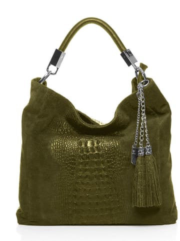 Anna Morellini Leder-Schultertasche "Alessandra" in Grün - (B)38 x (H)36 x (T)14 cm