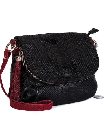 Anna Morellini Leder-Umhängetasche "Elena" in Schwarz - (B)28 x (H)20 x (T)8 cm