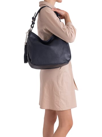 Anna Morellini Leren schoudertas "Fiorella" donkerblauw - (B)30 x (H)27 x (D)9 cm