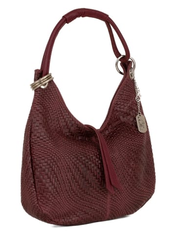 Anna Morellini Leder-Schultertasche "Concetta" in Bordeaux - (B)38 x (H)34 x (T)10 cm