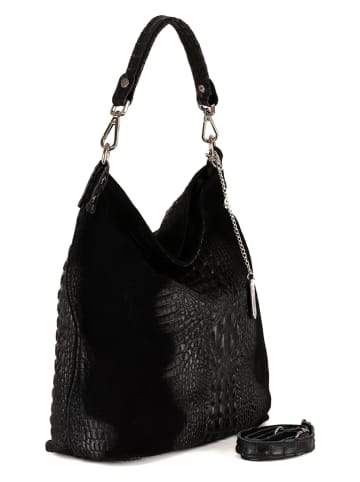 Anna Morellini Leren schoudertas "Denise" zwart - (B)29 x (H)31 x (D)14 cm