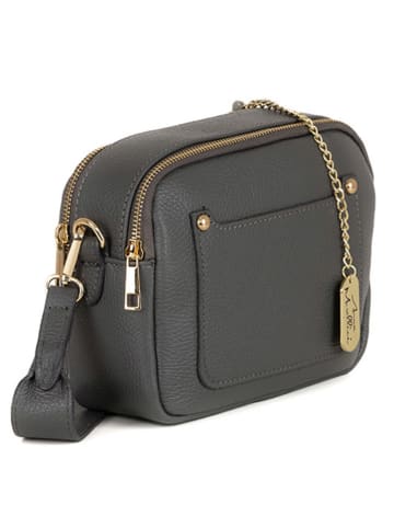 Anna Morellini Leder-Umhängetasche "Aldina" in Anthrazit - (B)22 x (H)18 x (T)11 cm