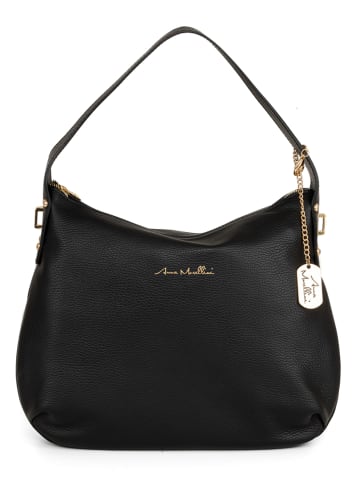 Anna Morellini Leder-Schultertasche "Armina" in Schwarz - (B)35 x (H)31 x (T)7 cm